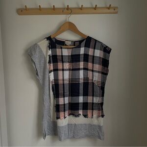 Anthropologie Plaid and Gray Short Sleeve Top